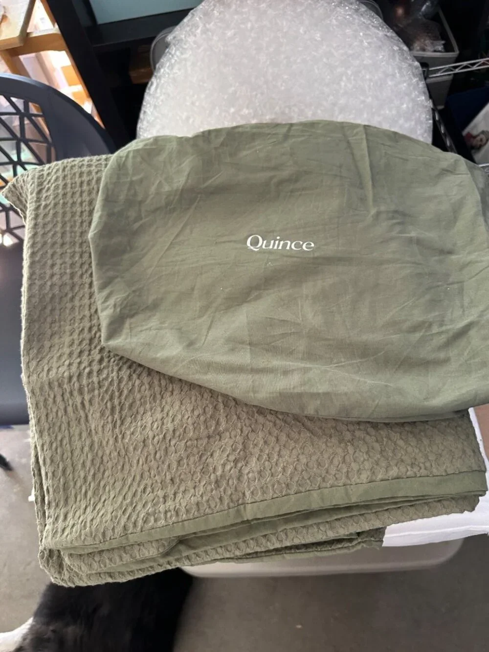 Quince Organic Luxe Waffle Duvet Cover Twin Olive Green Honeycomb Cotton 400TC